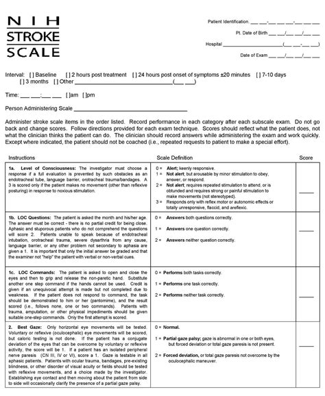 Unlock Stroke Assessment: NIH Stroke Scale Worksheet